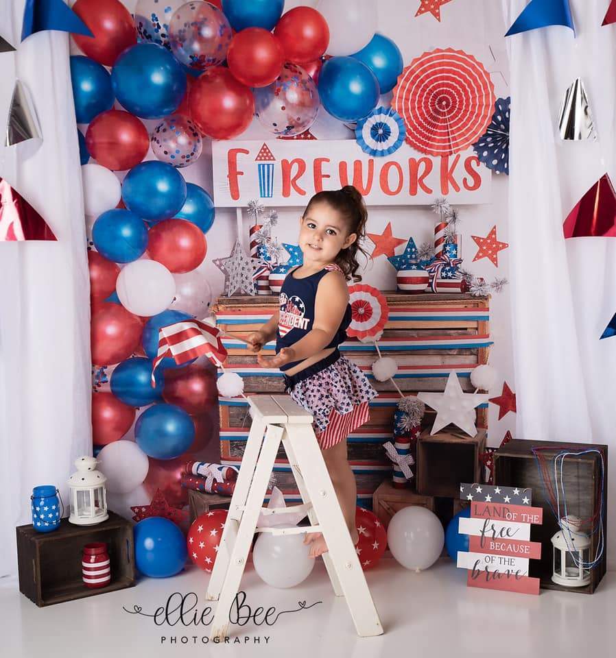 Kate 4th of July Fireworks Balloon Children Backdrop Designed by Lisa B - Kate Backdrop AU