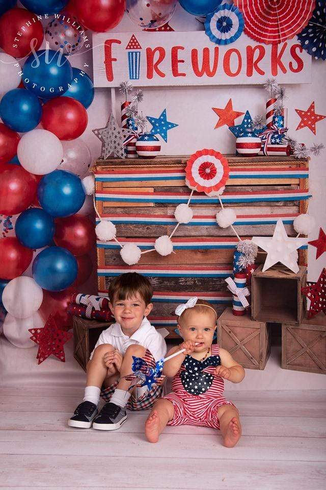 Kate 4th of July Fireworks Balloon Children Backdrop Designed by Lisa B - Kate Backdrop AU