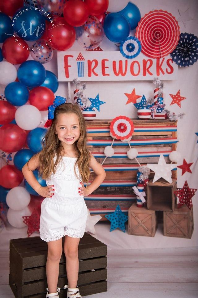 Kate 4th of July Fireworks Balloon Children Backdrop Designed by Lisa B - Kate Backdrop AU