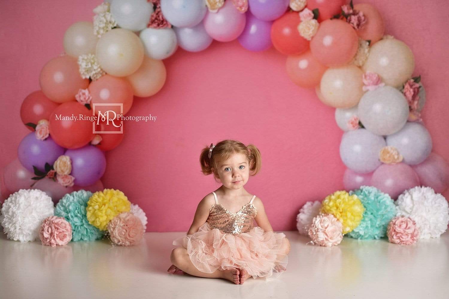 Kate Rainbow Floral Balloons Birthday Children Backdrop for Photography Designed by Kerry Anderson - Kate Backdrop AU