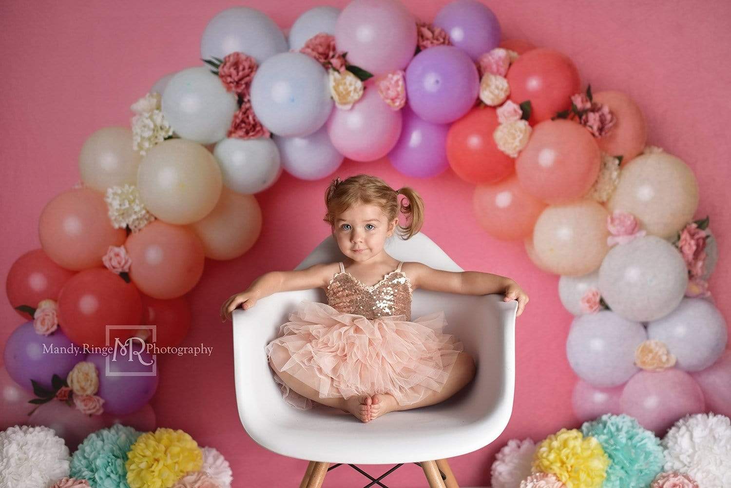 Kate Rainbow Floral Balloons Birthday Children Backdrop for Photography Designed by Kerry Anderson - Kate Backdrop AU