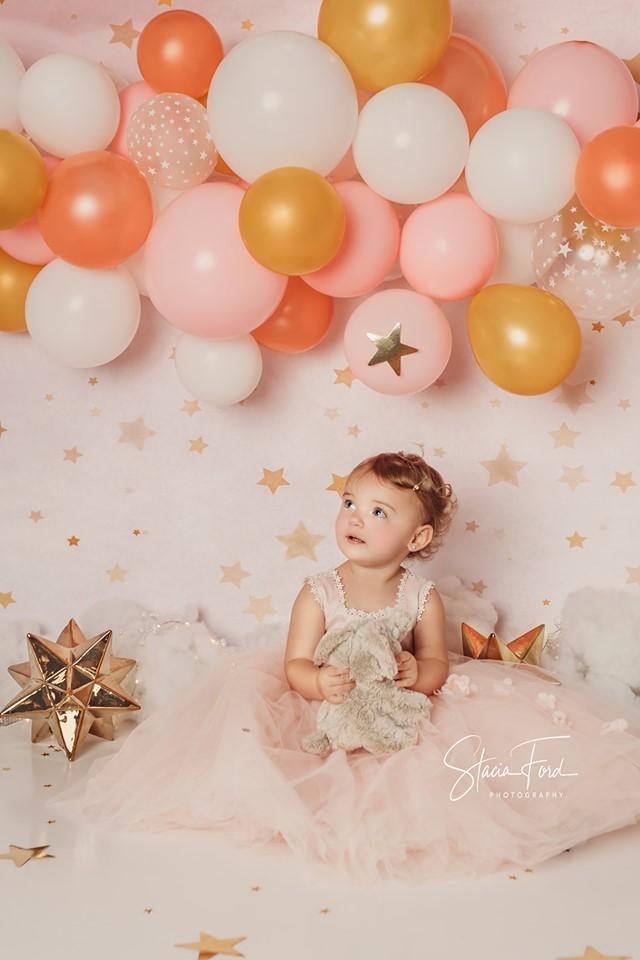Kate Golden Stars Pink Birthday Backdrop for Children Photography Designed by JFCC - Kate Backdrop AU