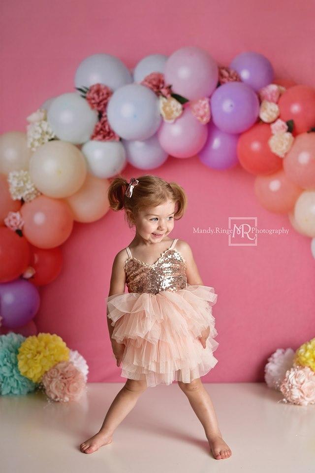 Kate Rainbow Floral Balloons Birthday Children Backdrop for Photography Designed by Kerry Anderson - Kate Backdrop AU