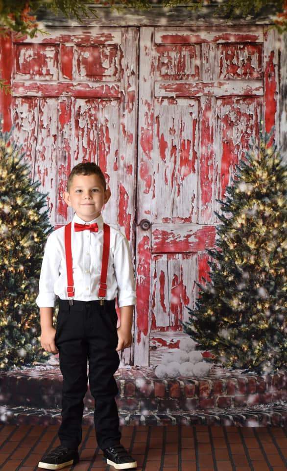 Kate Red Doors Christmas Children Backdrop for Photography Designed by Pamela Hughes photography - Kate Backdrop AU
