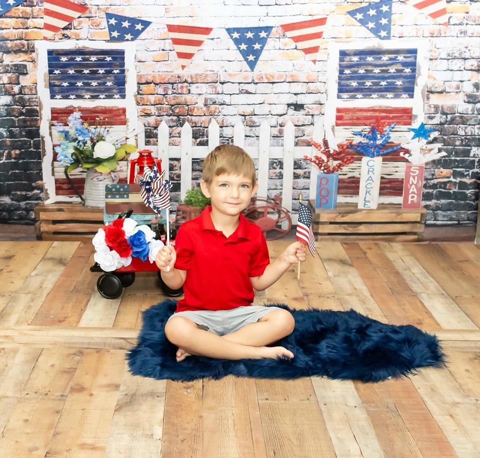 Kate Retro Brick with Banners Independence Day Backdrop for Photography Designed by Leann West - Kate Backdrop AU