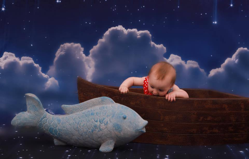 Kate Night Sky with Moon and Cloud Children Backdrop for Photography - Kate Backdrop AU