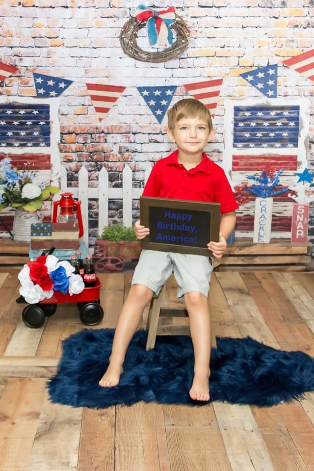 Kate Retro Brick with Banners Independence Day Backdrop for Photography Designed by Leann West - Kate Backdrop AU