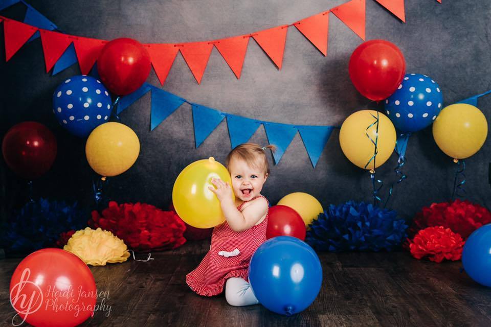 Kate Primary Party with Balloons Backdrop for Children Photography Designed By Tyna Renner - Kate Backdrop AU