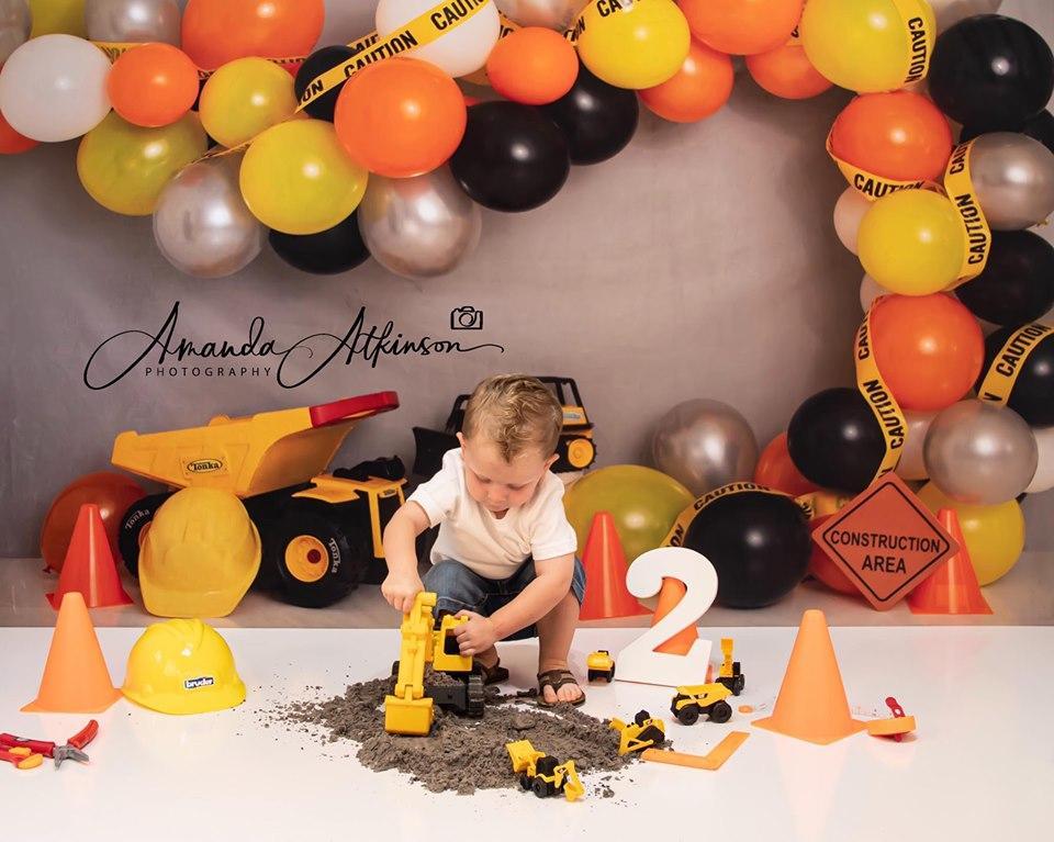 Kate Construction Birthday Balloon Backdrop for Photography Designed by Lisa B - Kate Backdrop AU