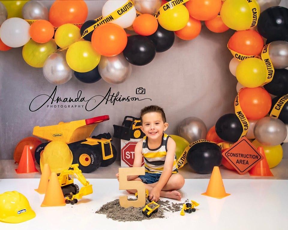 Kate Construction Birthday Balloon Backdrop for Photography Designed by Lisa B - Kate Backdrop AU