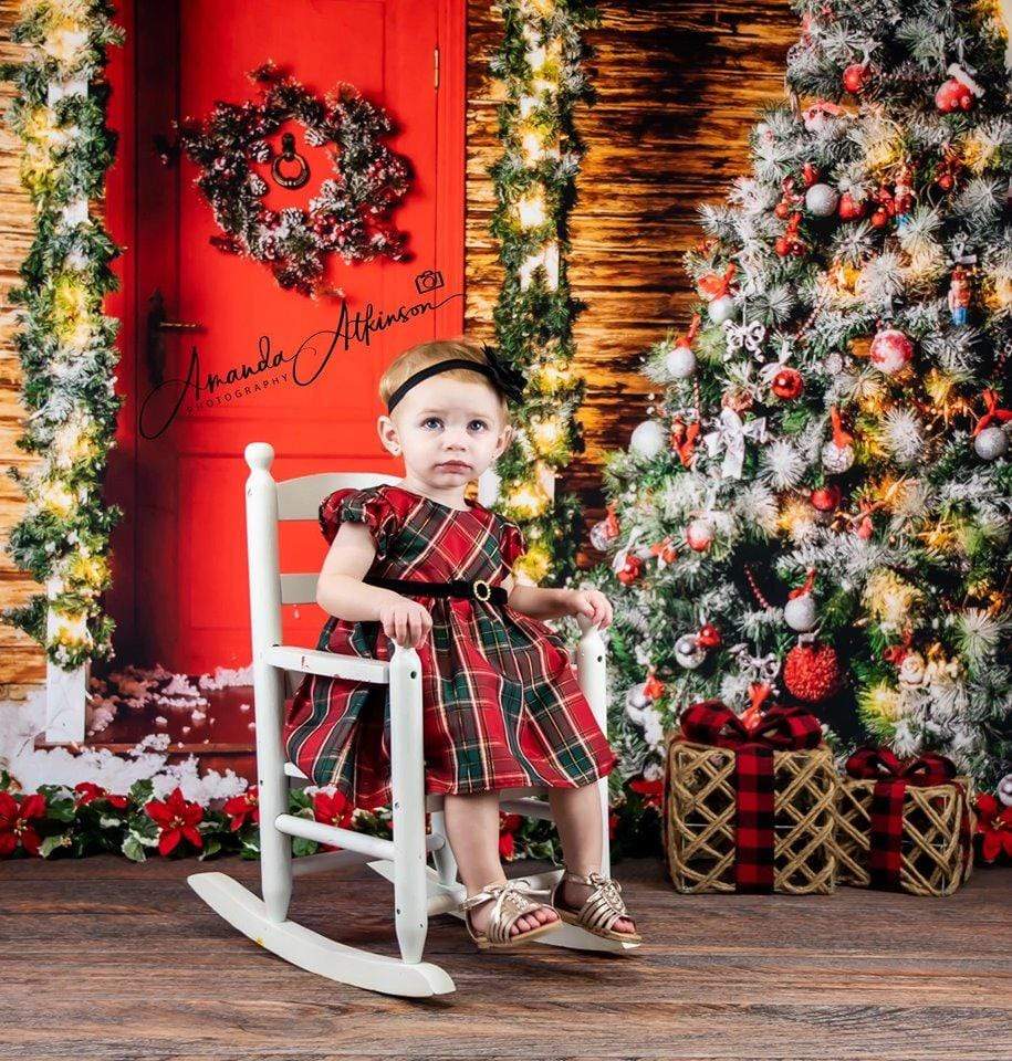 Kate Christmas Trees Red Door Backdrops for Photography - Kate Backdrop AU