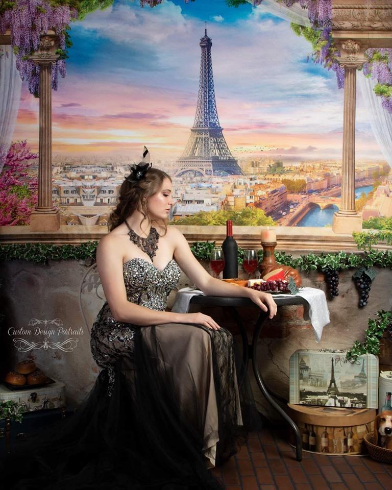 Kate Colored Flower Flowers Backdrop Eiffel Tower Paris City - Kate Backdrop AU