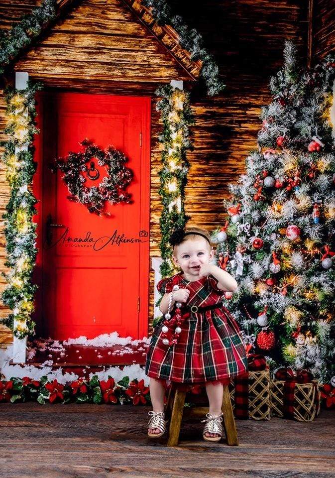 Kate Christmas Trees Red Door Backdrops for Photography - Kate Backdrop AU