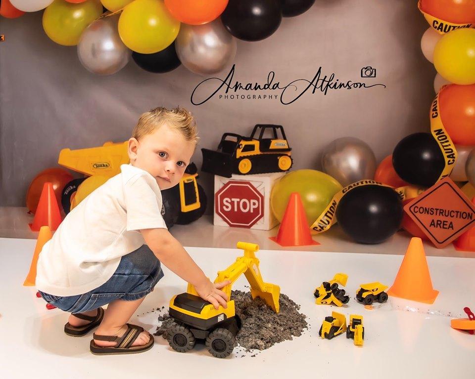 Kate Construction Birthday Balloon Backdrop for Photography Designed by Lisa B - Kate Backdrop AU