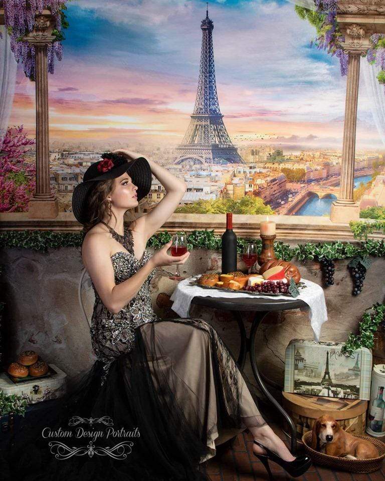 Kate Colored Flower Flowers Backdrop Eiffel Tower Paris City - Kate Backdrop AU