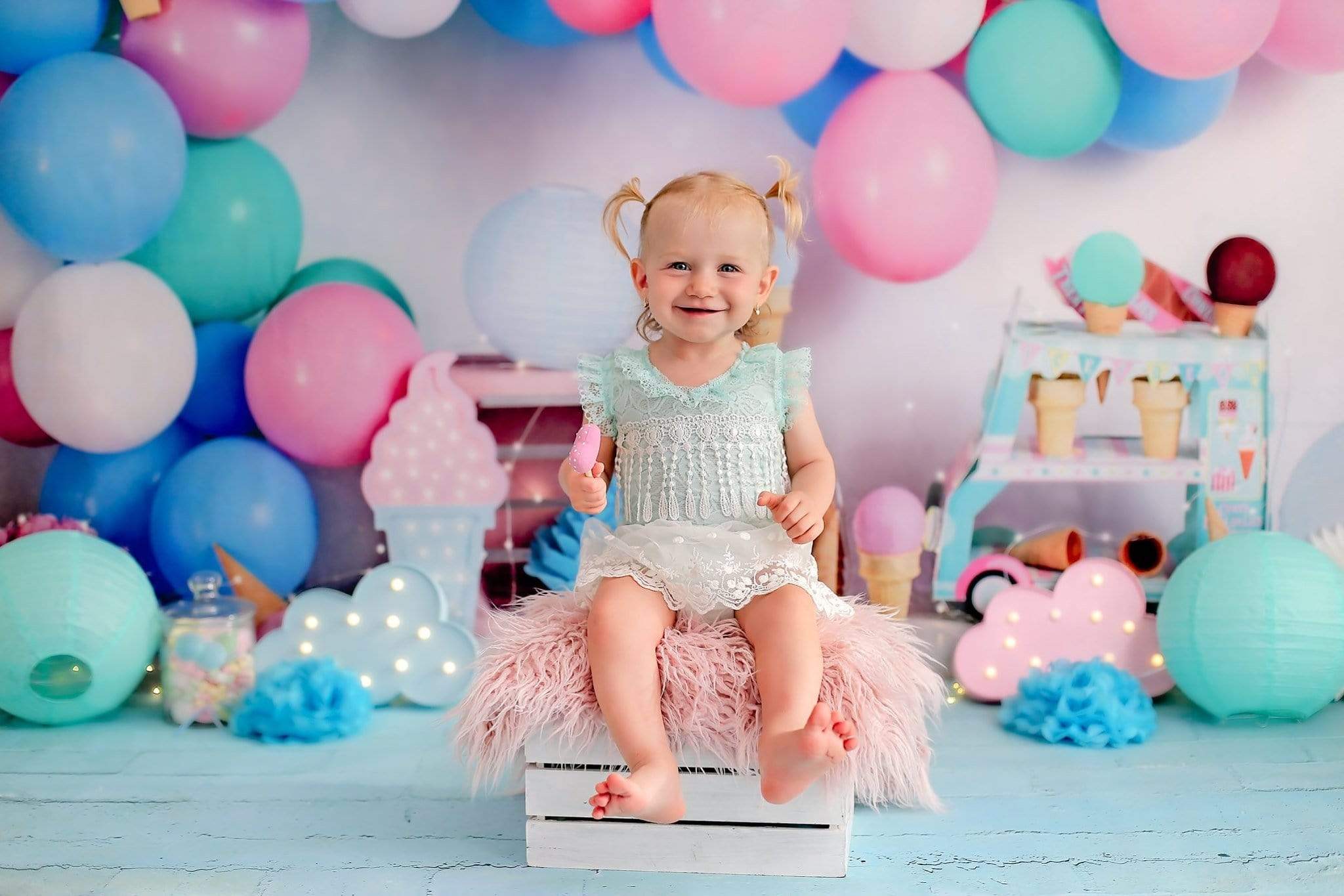 Kate Ice Cream with Balloons Children Backdrop for Photography Designed by Megan Leigh Photography - Kate Backdrop AU