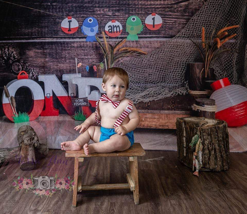 Kate 1st Birthday Go Fishing Wooden Backdrop for Photography Designed By Leila Steffens - Kate Backdrop AU