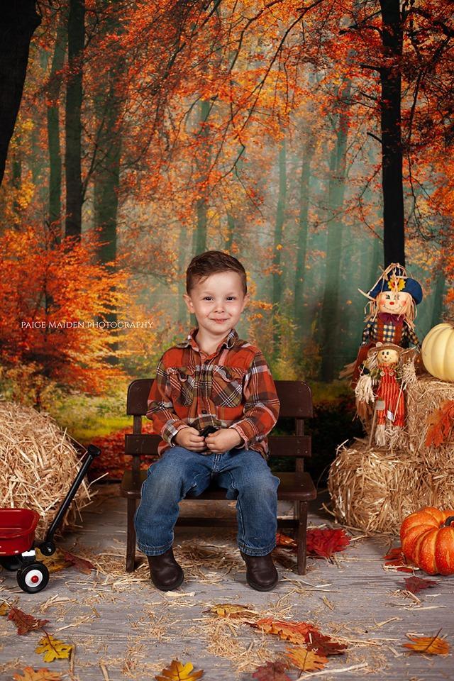 Kate Autumn Forest With Maple And Green Grass for Photography - Kate Backdrop AU