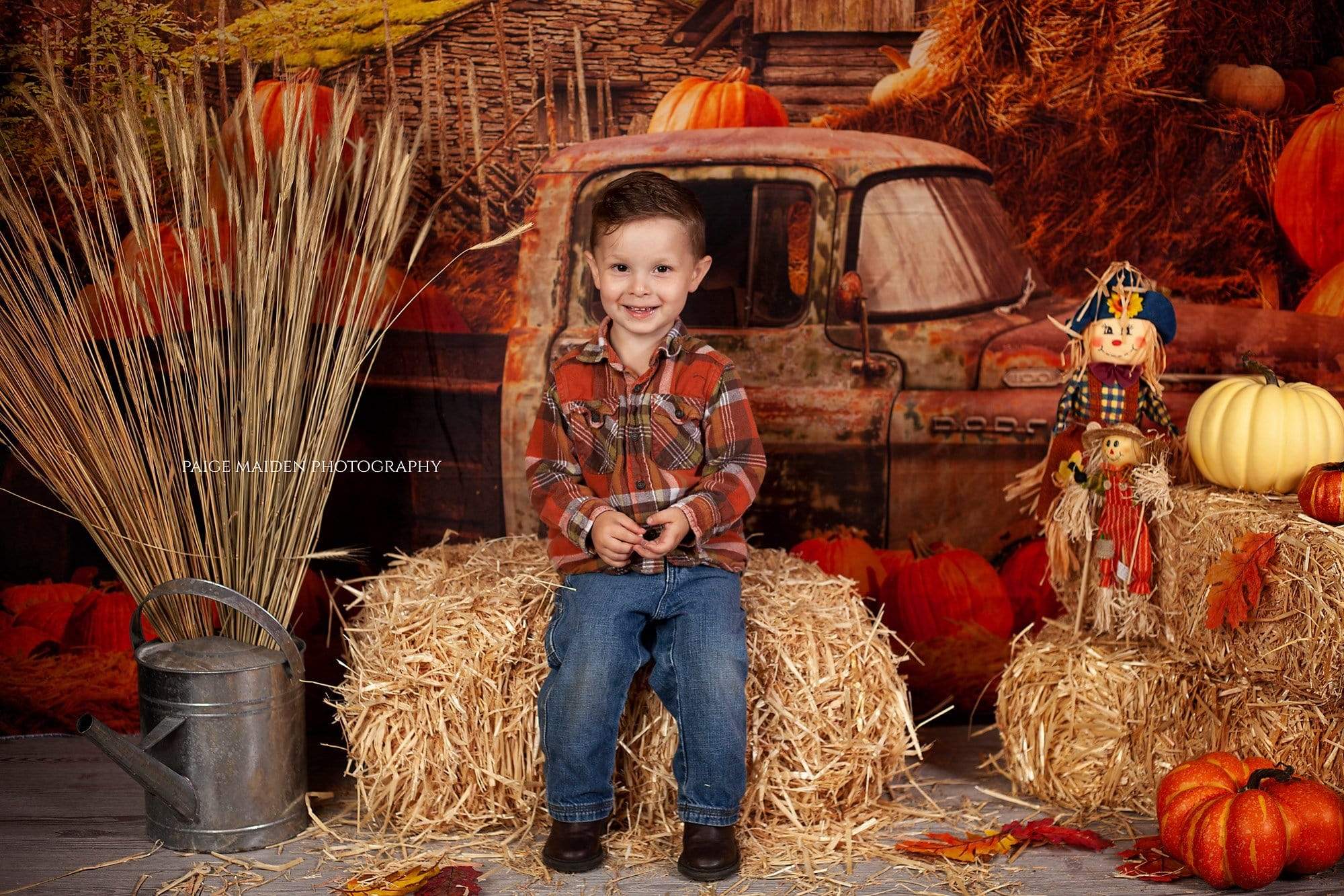 Kate Autumn Maple Forest With Pumpkins And Old Truck for Photography - Kate Backdrop AU