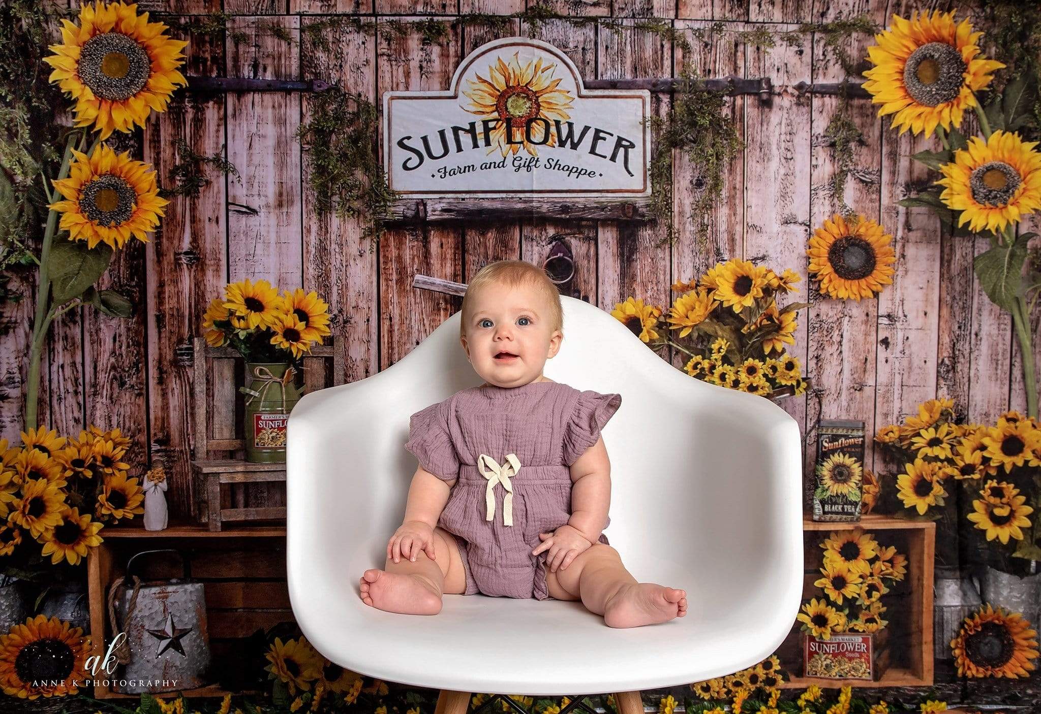 Kate Spring Sunflower Gift Shop Wood Fall Backdrop - Kate Backdrop AU