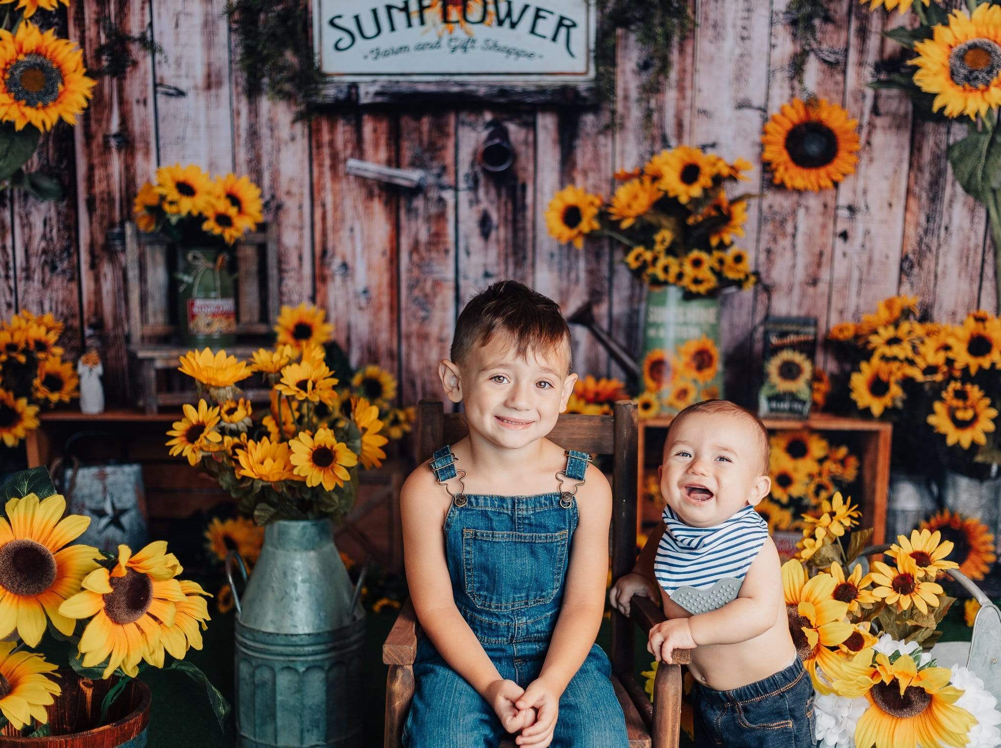Kate Spring Sunflower Gift Shop Wood Fall Backdrop - Kate Backdrop AU