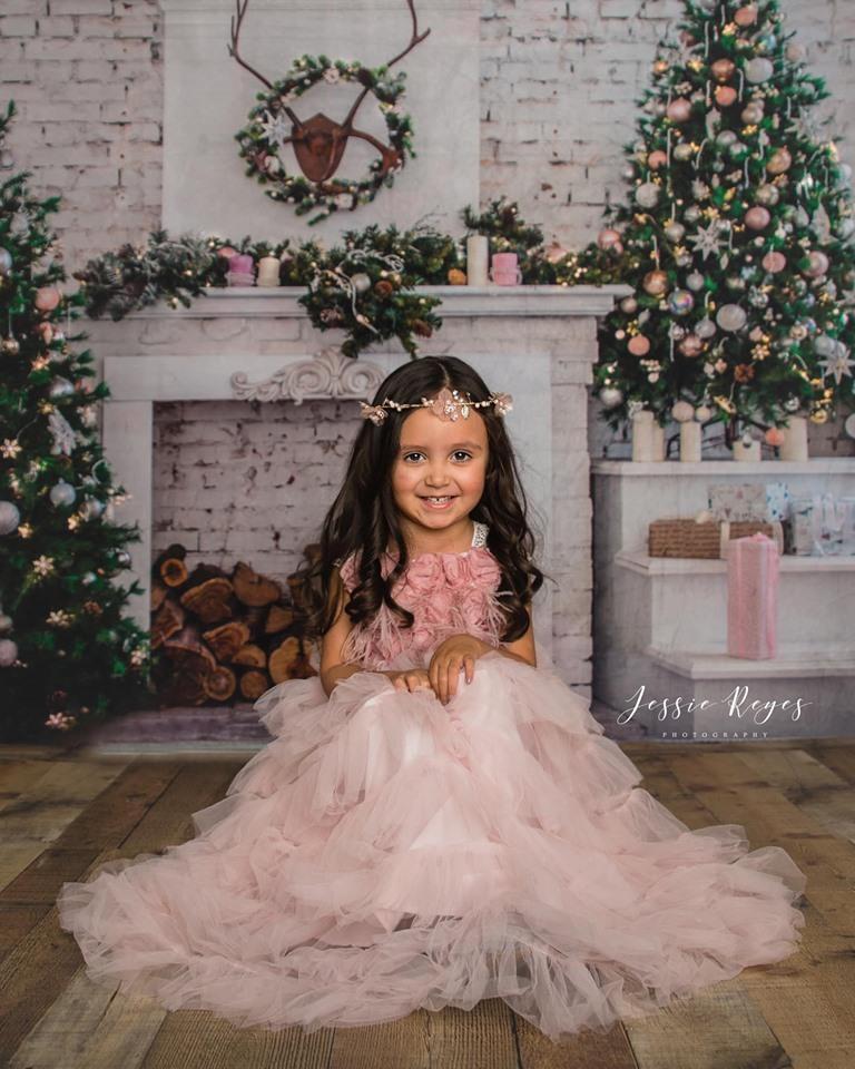 Kate Christmas Tree with Fireplace White Brick Wall Warmful Backdrop for Photography - Kate Backdrop AU