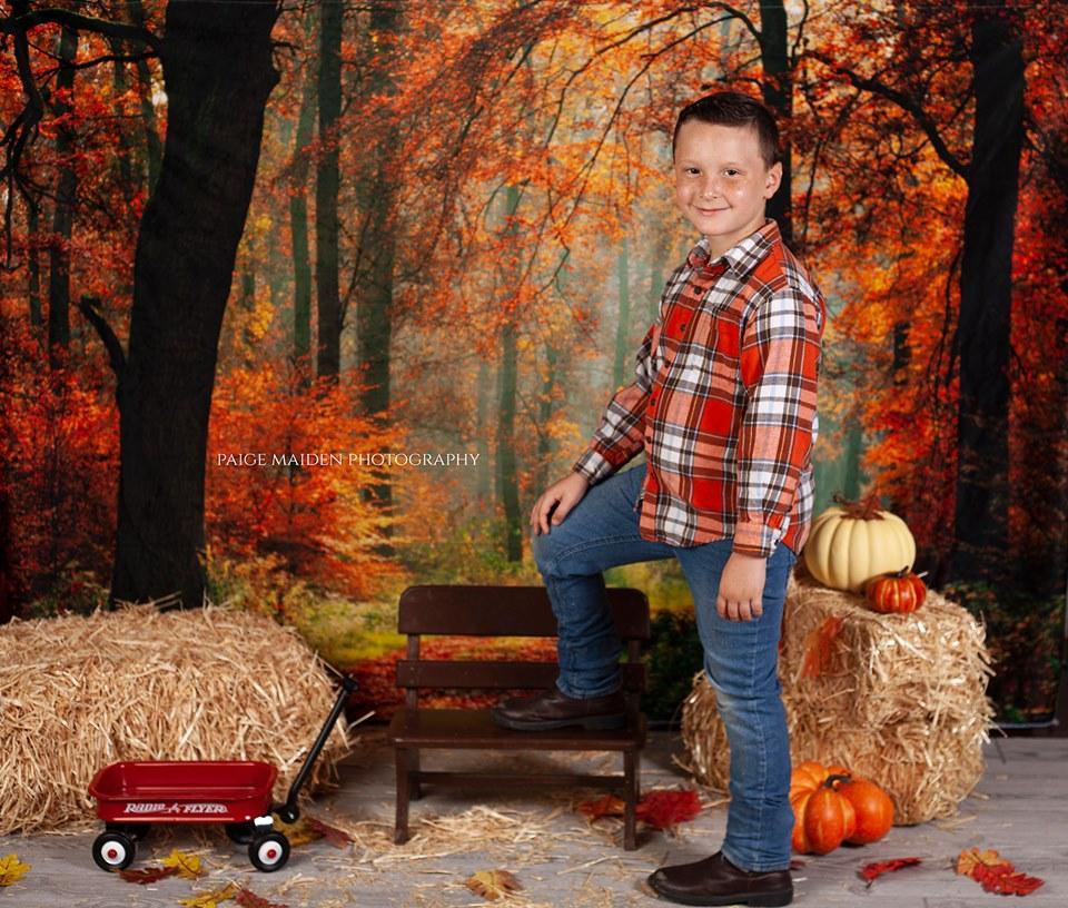 Kate Autumn Forest With Maple And Green Grass for Photography - Kate Backdrop AU