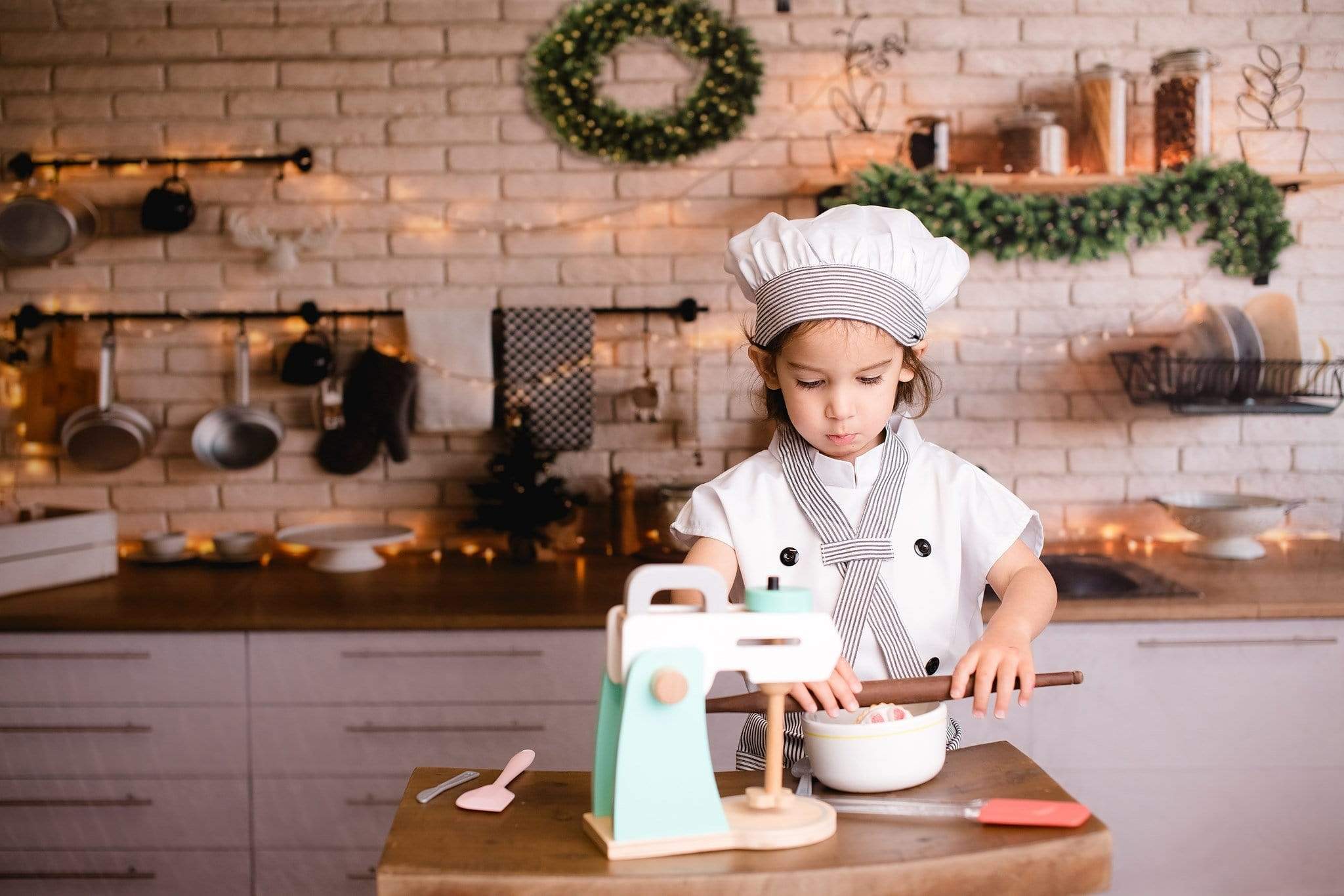Kate White Brick Wall Christmas Kitchen Backdrop Designed By Jerry_Sina - Kate Backdrop AU
