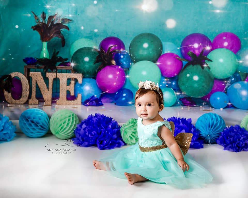 Kate 1st Birthday Balloons Bokeh Backdrop for Photography Designed by Cassie Christiansen Photography - Kate Backdrop AU