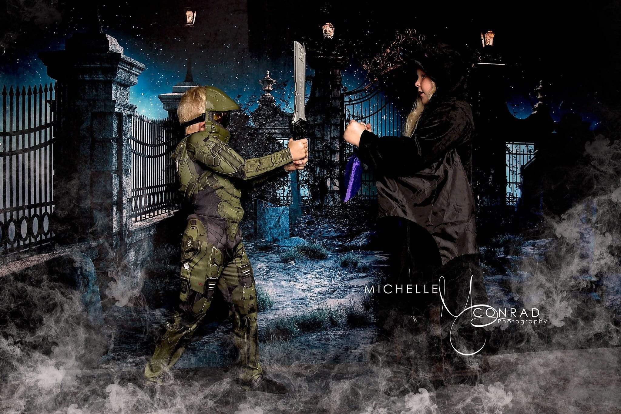 Kate Halloween Night Scene Grave Backdrop Light Photo Background - Kate Backdrop AU
