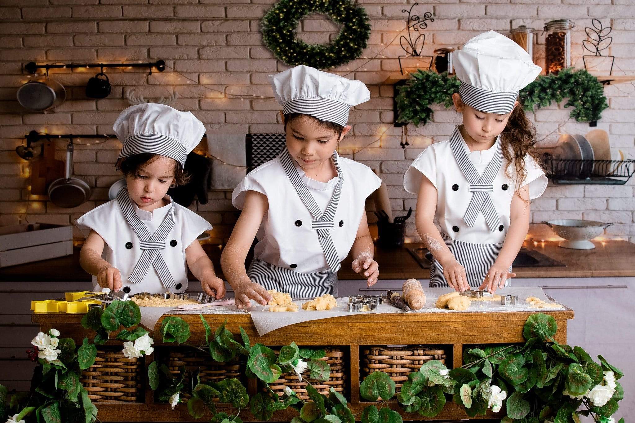 Kate White Brick Wall Christmas Kitchen Backdrop Designed By Jerry_Sina - Kate Backdrop AU