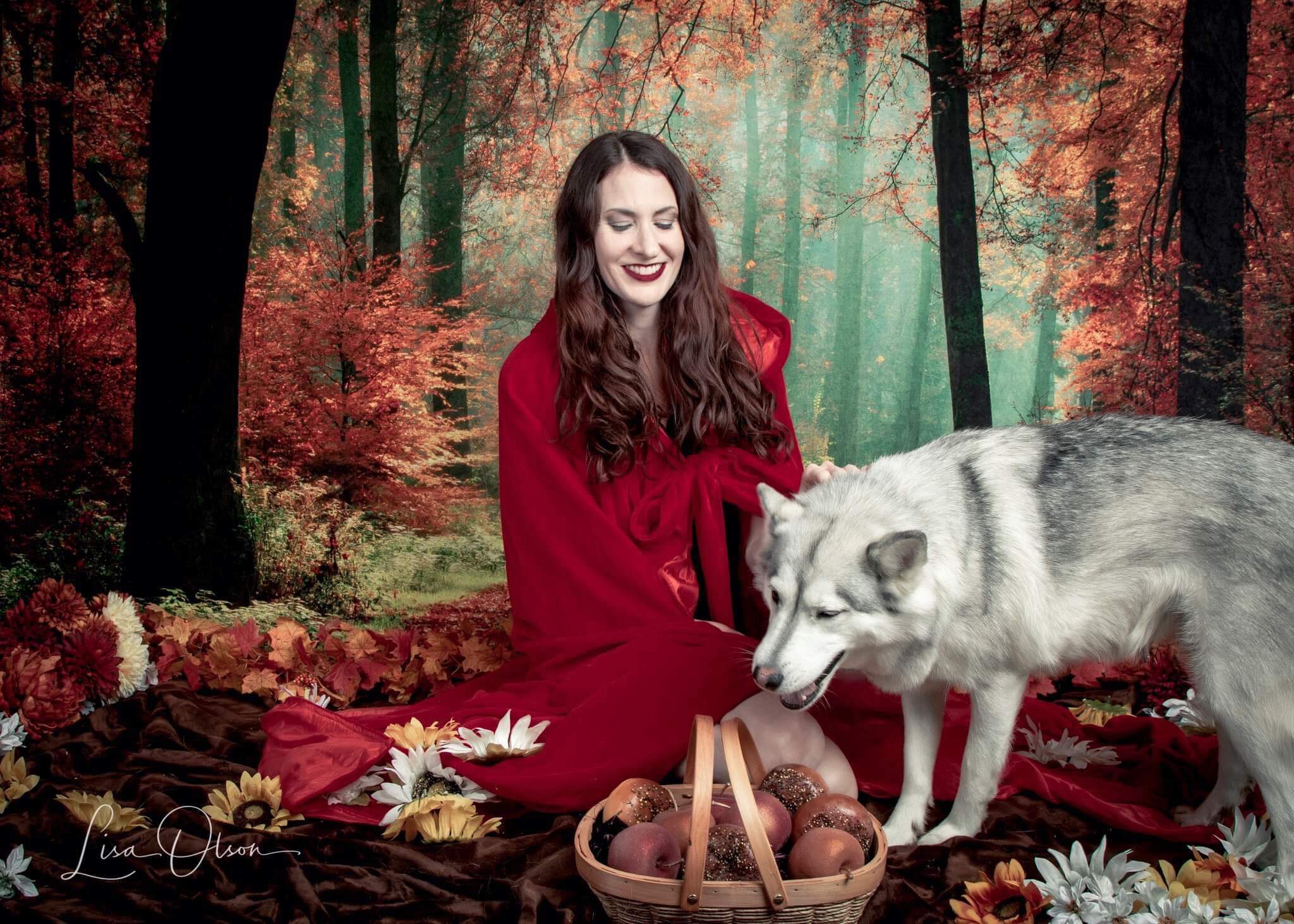 Kate Autumn Forest With Maple And Green Grass for Photography - Kate Backdrop AU