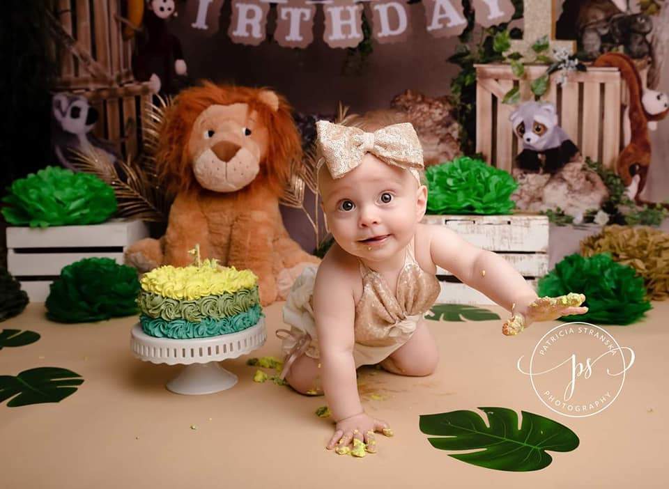 Kate Jungle cartoon zoo animals Summer Backdrop 1st cake smash designed by studio gumot - Kate Backdrop AU