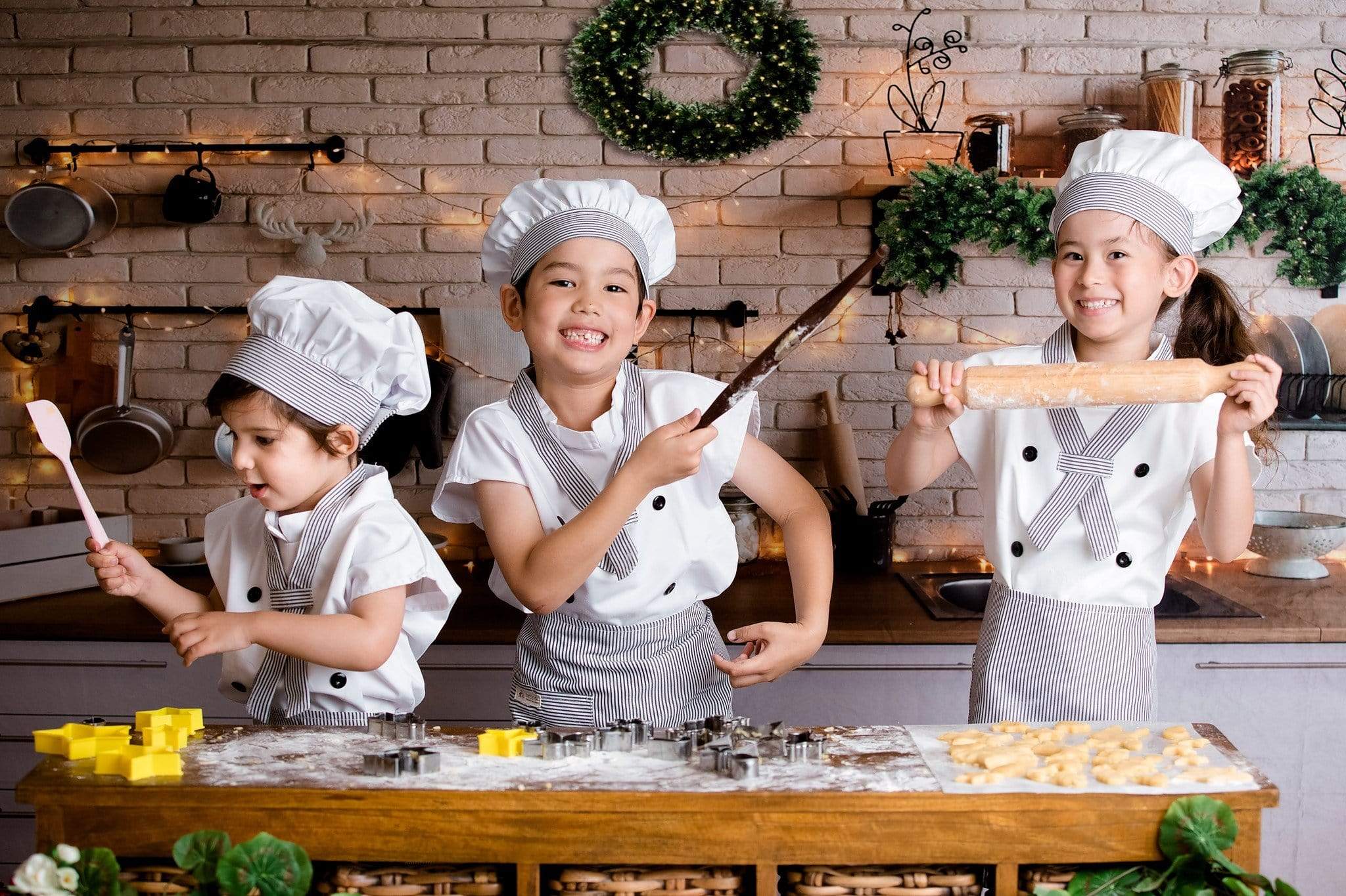 Kate White Brick Wall Christmas Kitchen Backdrop Designed By Jerry_Sina - Kate Backdrop AU