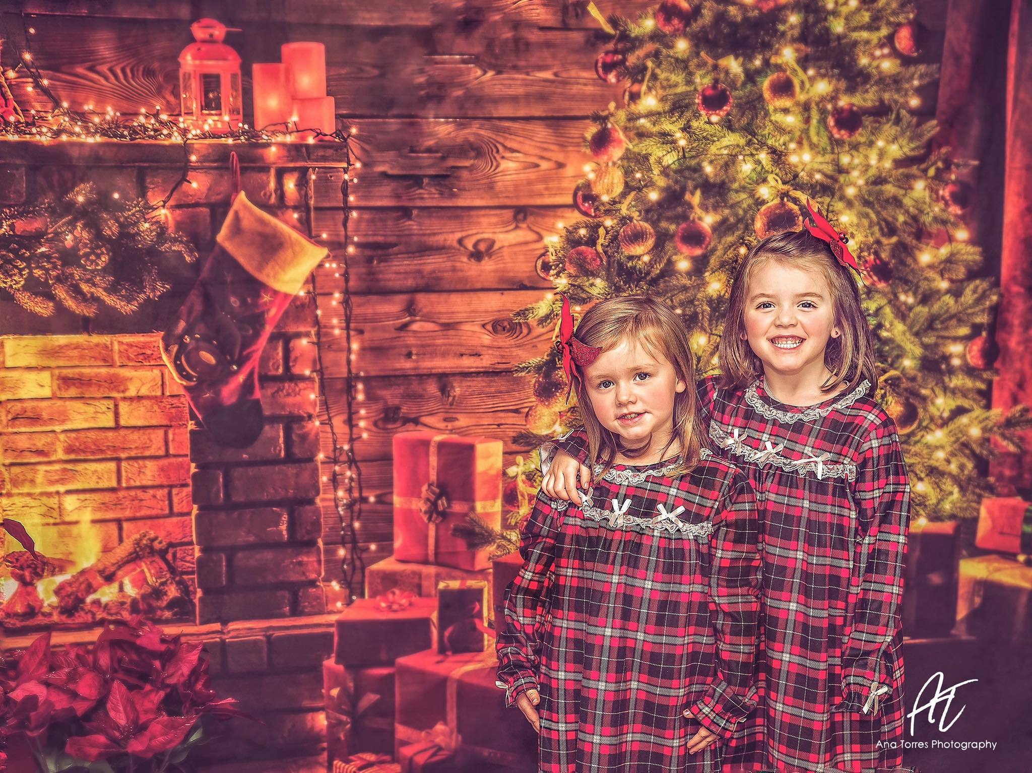 Kate Christmas Tree Fireplace With Candle And Star for Photography - Kate Backdrop AU