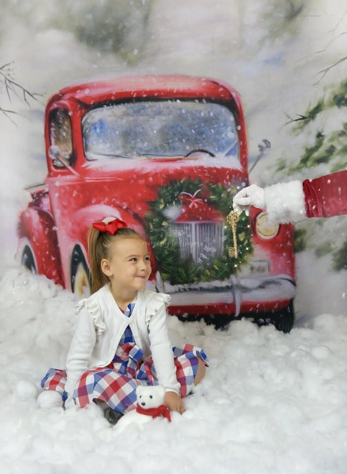 Kate Christmas Snowy Red Car Backdrop for Photography - Kate Backdrop AU