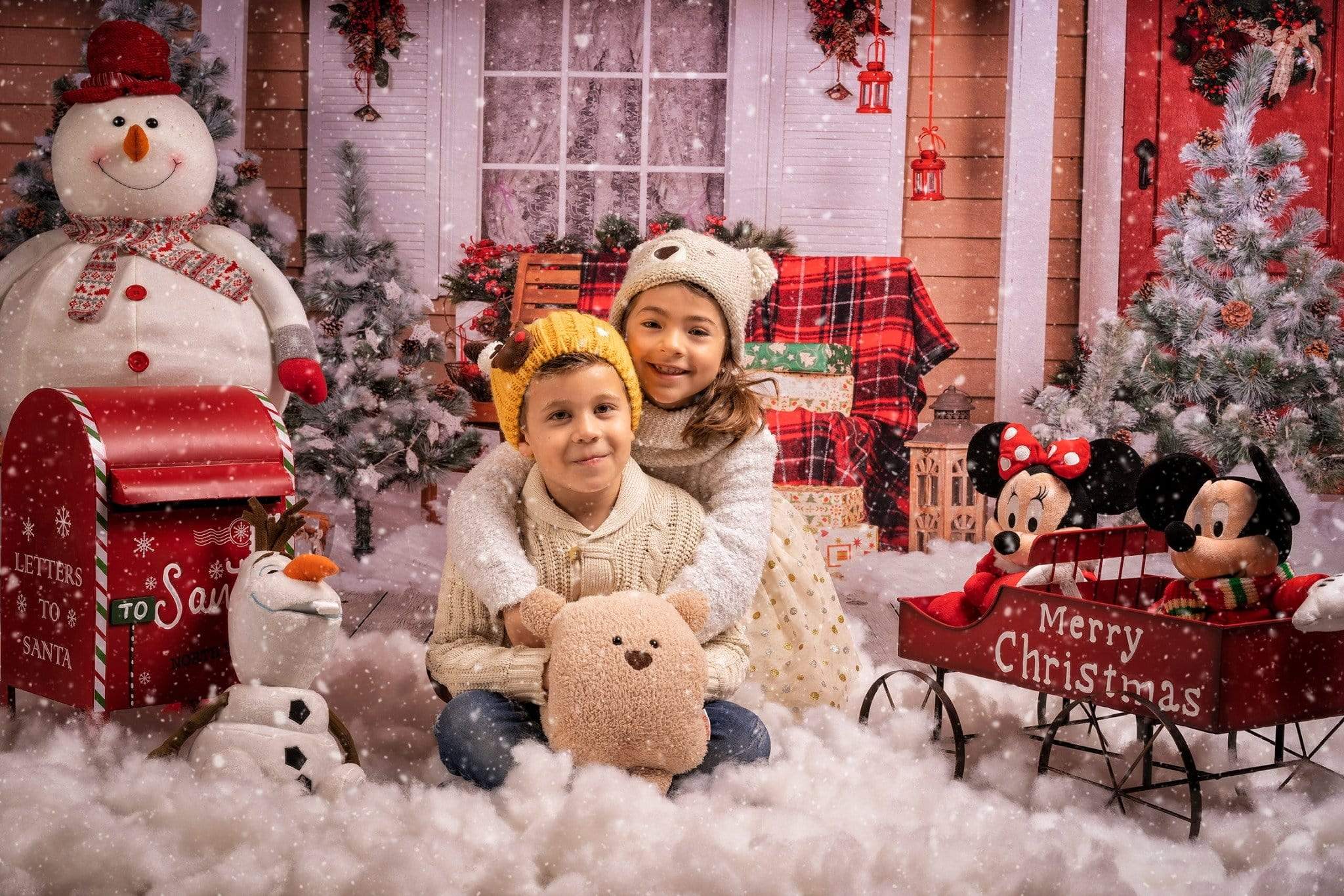 Kate Snow Outside House With Christmas Trees And Gifts for Photography - Kate Backdrop AU