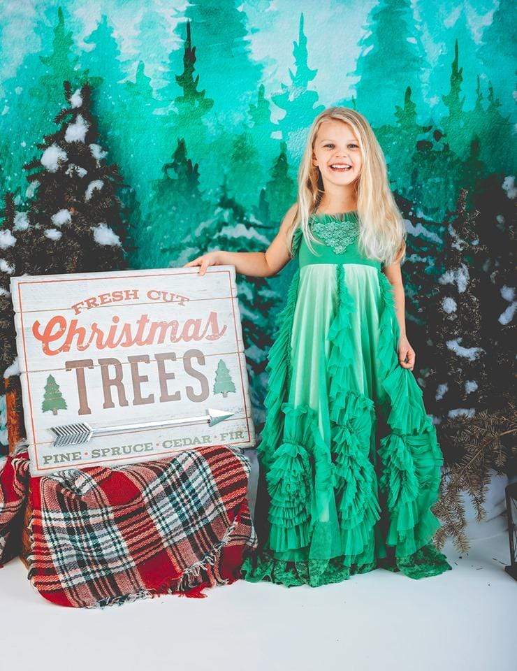 Kate Christmas Green Pine Trees Snow Farm Backdrop Designed By Jerry_Sina - Kate Backdrop AU