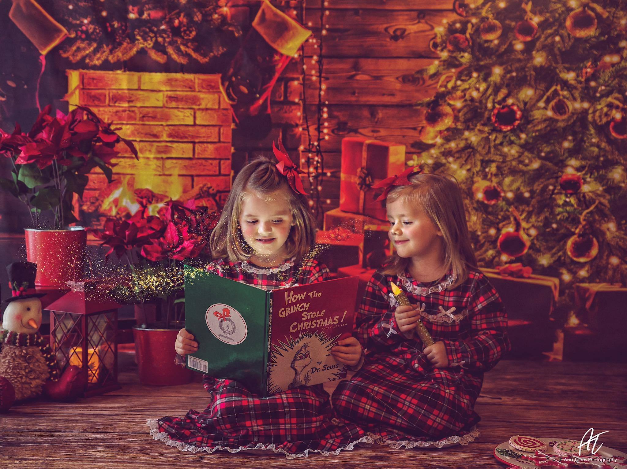 Kate Christmas Tree Fireplace With Candle And Star for Photography - Kate Backdrop AU