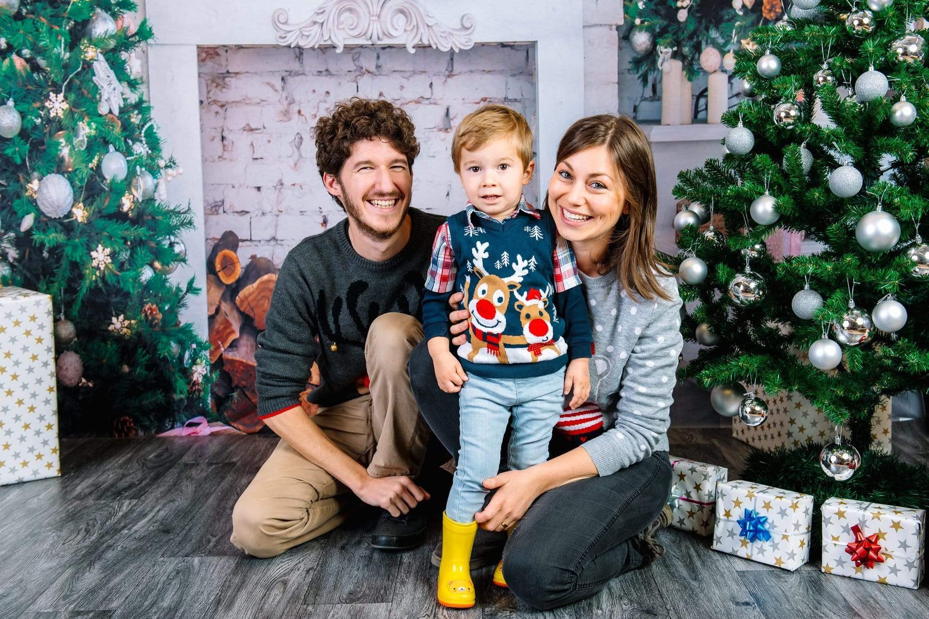 Kate Christmas Tree with Fireplace White Brick Wall Warmful Backdrop for Photography - Kate Backdrop AU