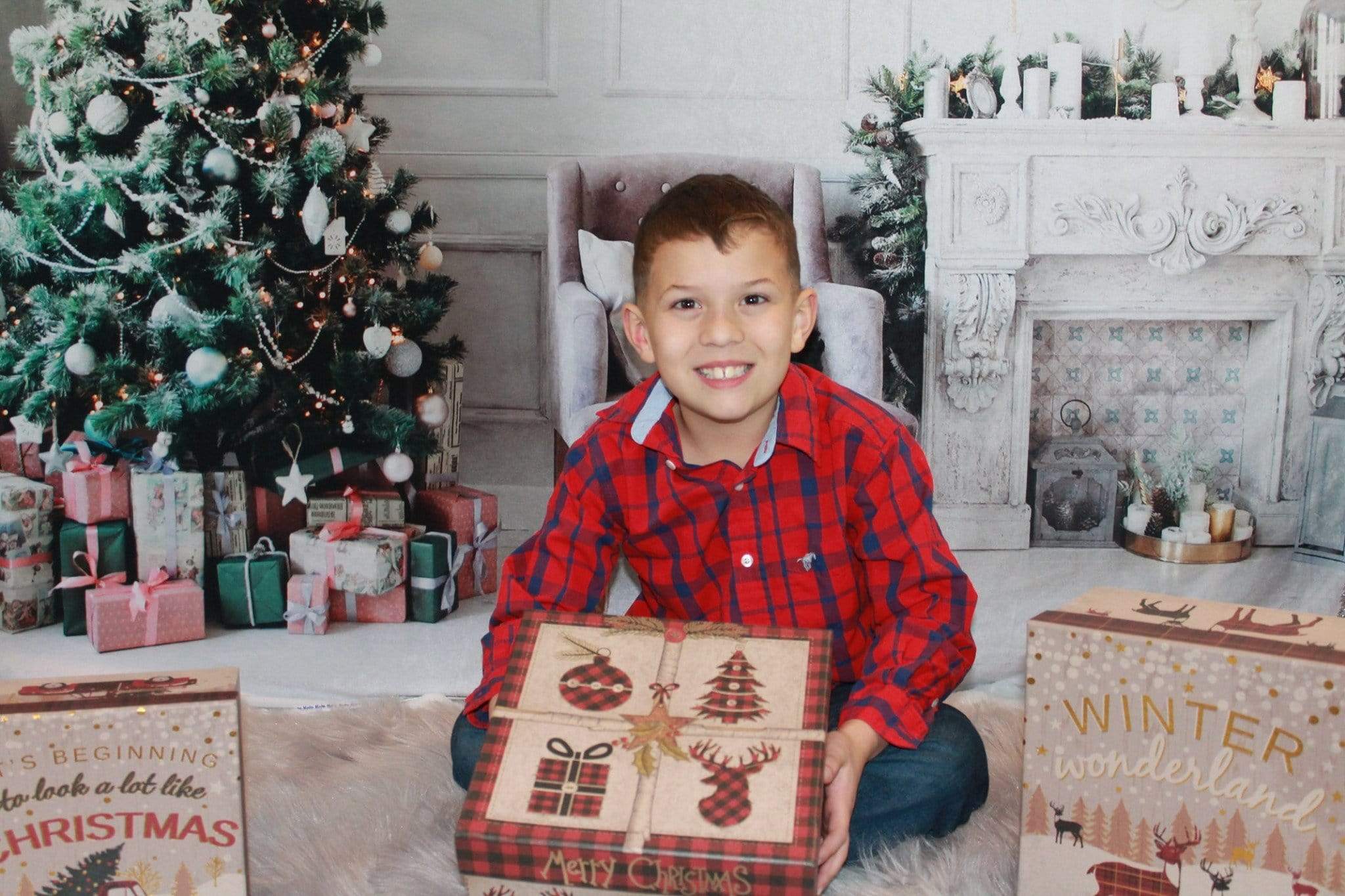 Kate Winter Christmas trees White Wall Christmas Gifts for Pictures - Kate Backdrop AU