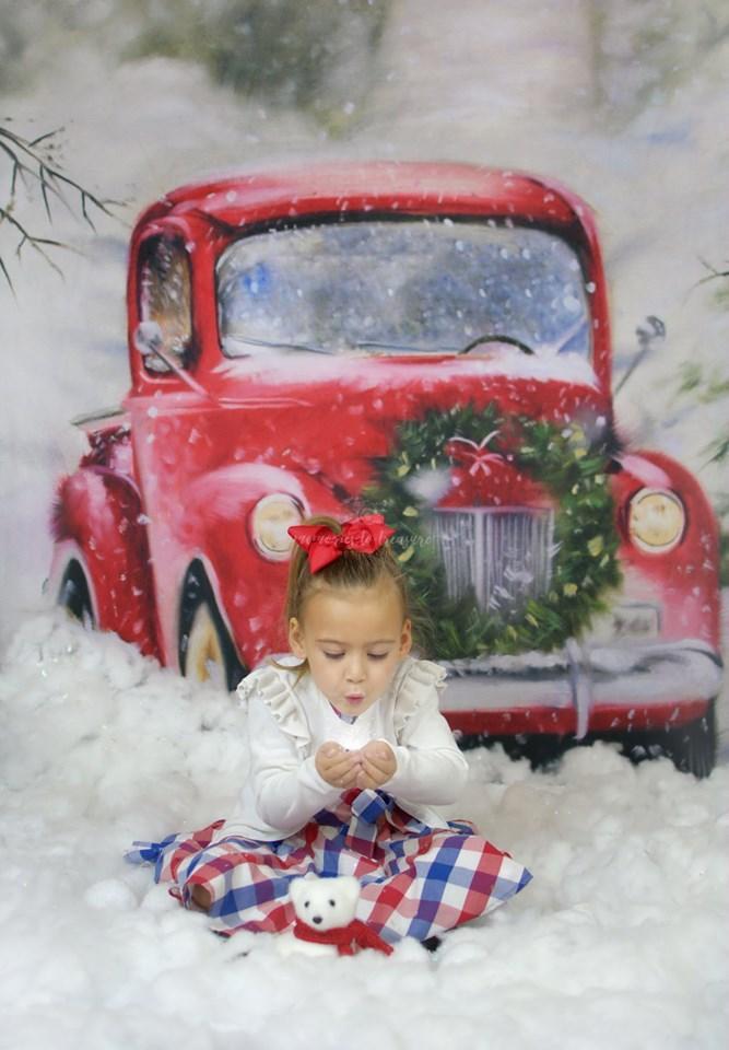 Kate Christmas Snowy Red Car Backdrop for Photography - Kate Backdrop AU