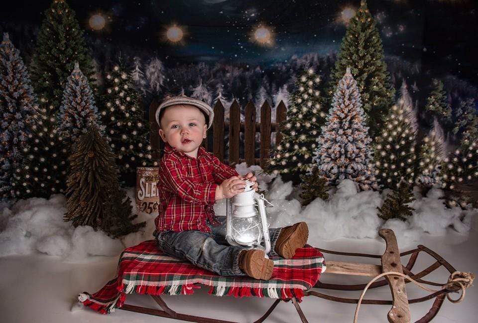 Kate Christmas Night Pine Trees Farm Backdrop Designed By Jerry_Sina - Kate Backdrop AU