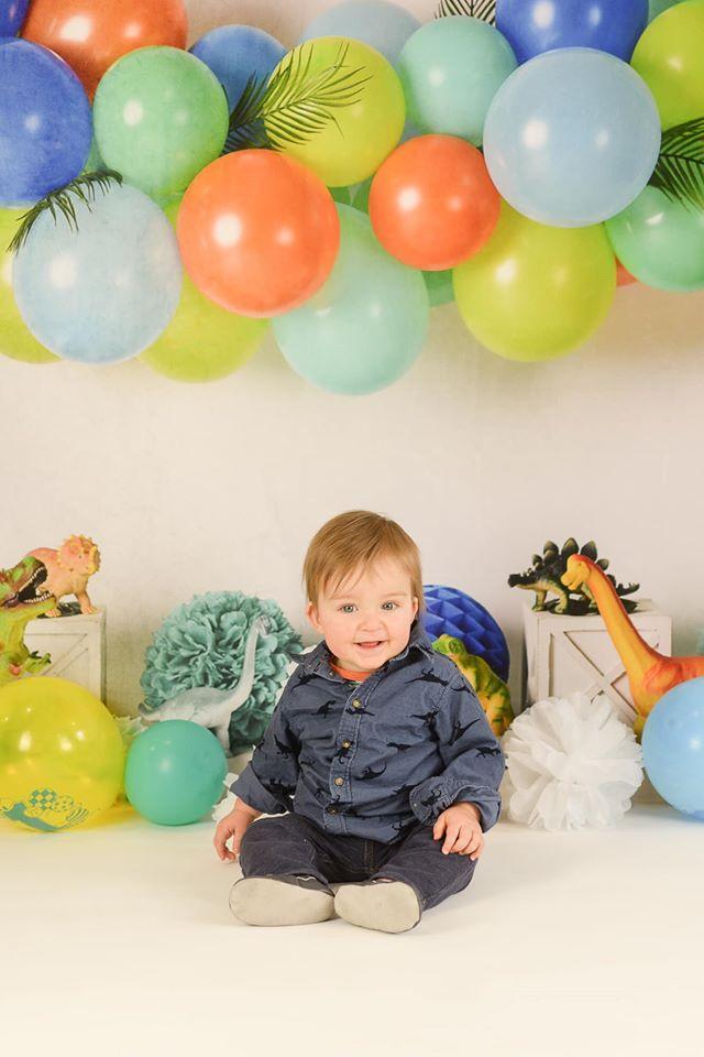 Kate Dinosaur Birthday with Balloons Backdrop for Photography Designed By Mandy Ringe Photography - Kate Backdrop AU