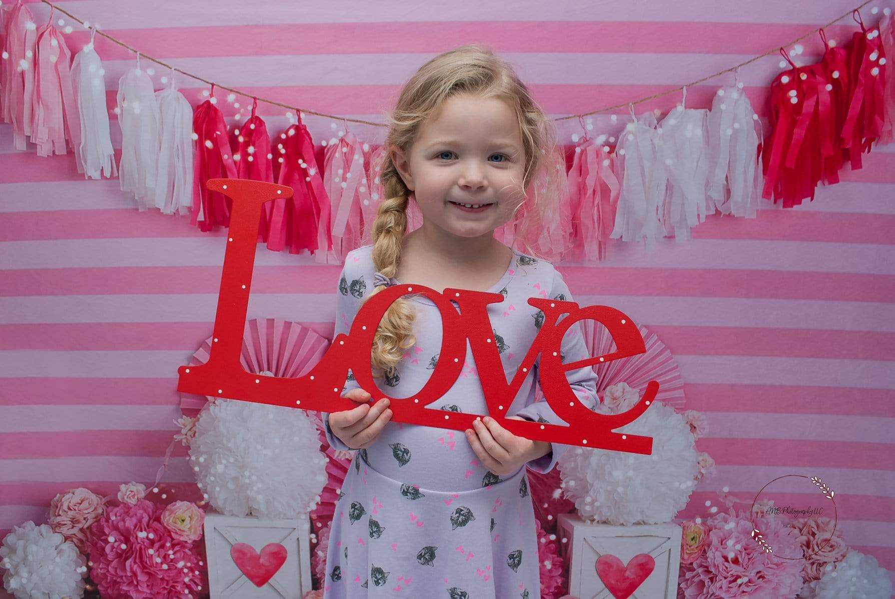 Kate Valentine's Day with Hearts and Stripes Backdrop Designed By Mandy Ringe Photography - Kate Backdrop AU