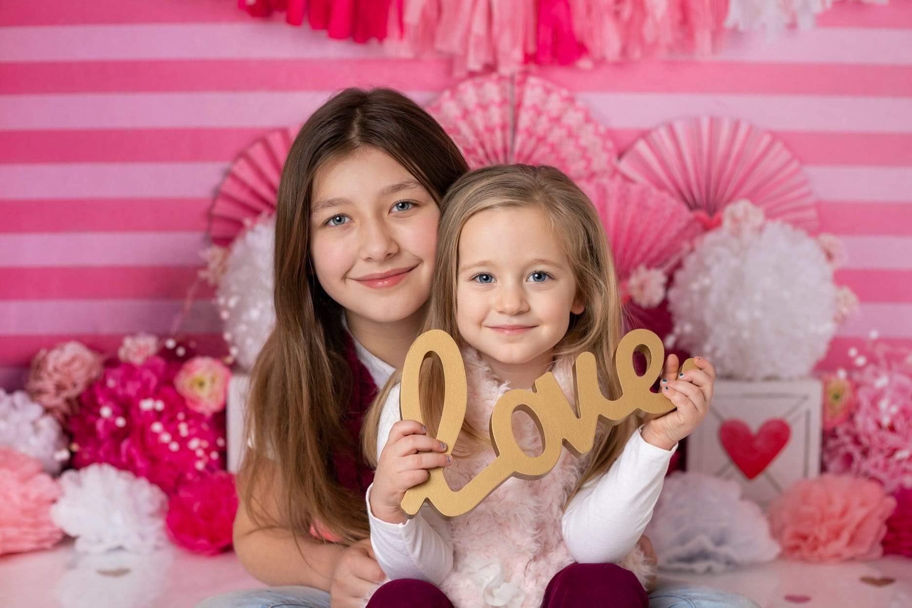 Kate Valentine's Day with Hearts and Stripes Backdrop Designed By Mandy Ringe Photography - Kate Backdrop AU