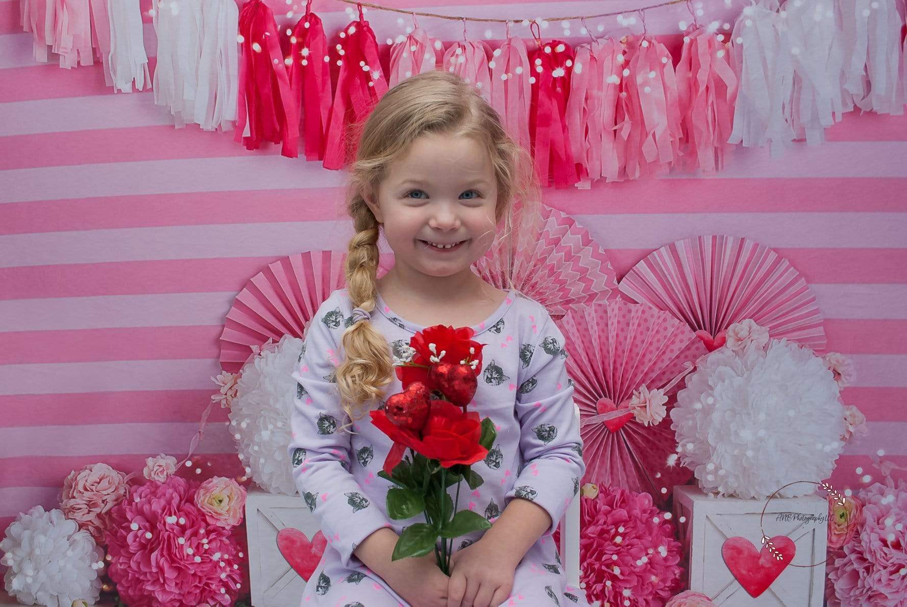 Kate Valentine's Day with Hearts and Stripes Backdrop Designed By Mandy Ringe Photography - Kate Backdrop AU