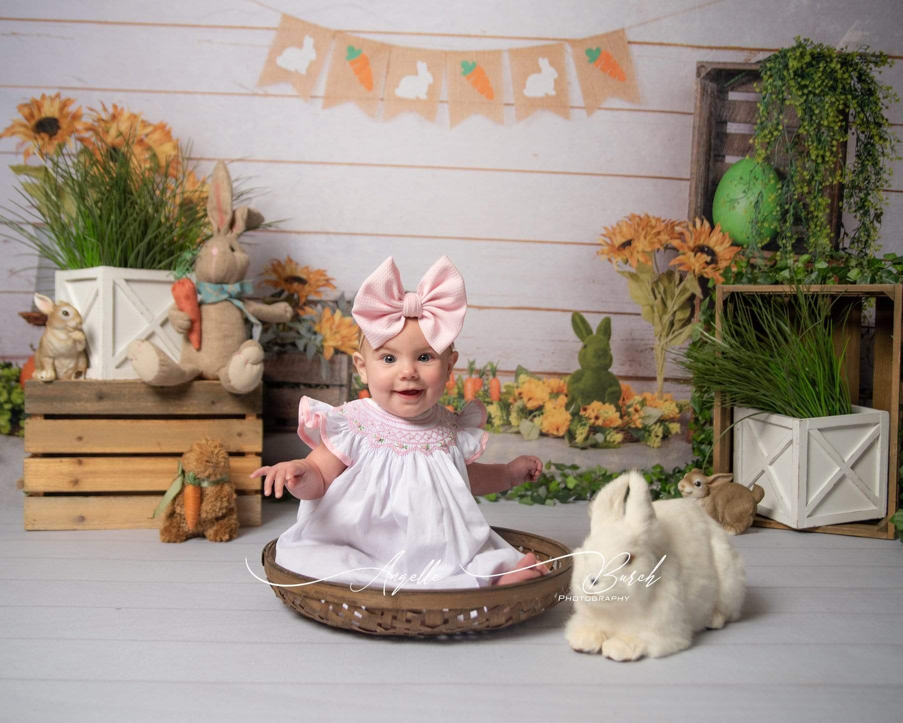 Kate Wooden Sunflower Rabbit Spring/Easter Backdrop for Photography Designed by Jia Chan Photography - Kate Backdrop AU