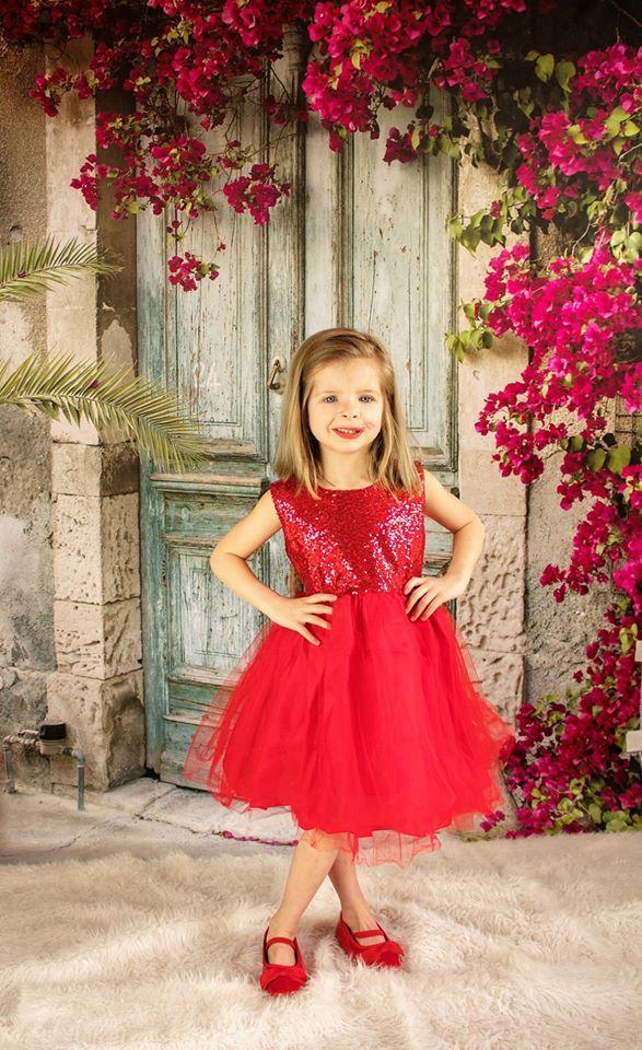 Kate Blue Door Red Floral Scenery Concrete Backdrops - Kate Backdrop AU