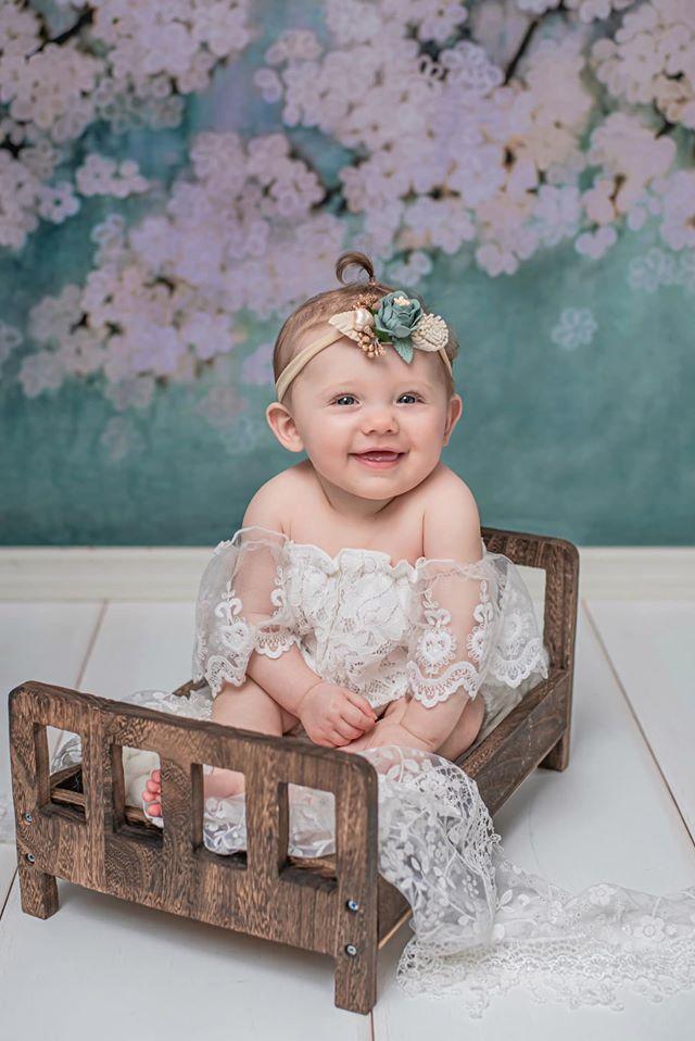 Kate Retro Style Green With White Flowers Backdrops for Children - Kate Backdrop AU